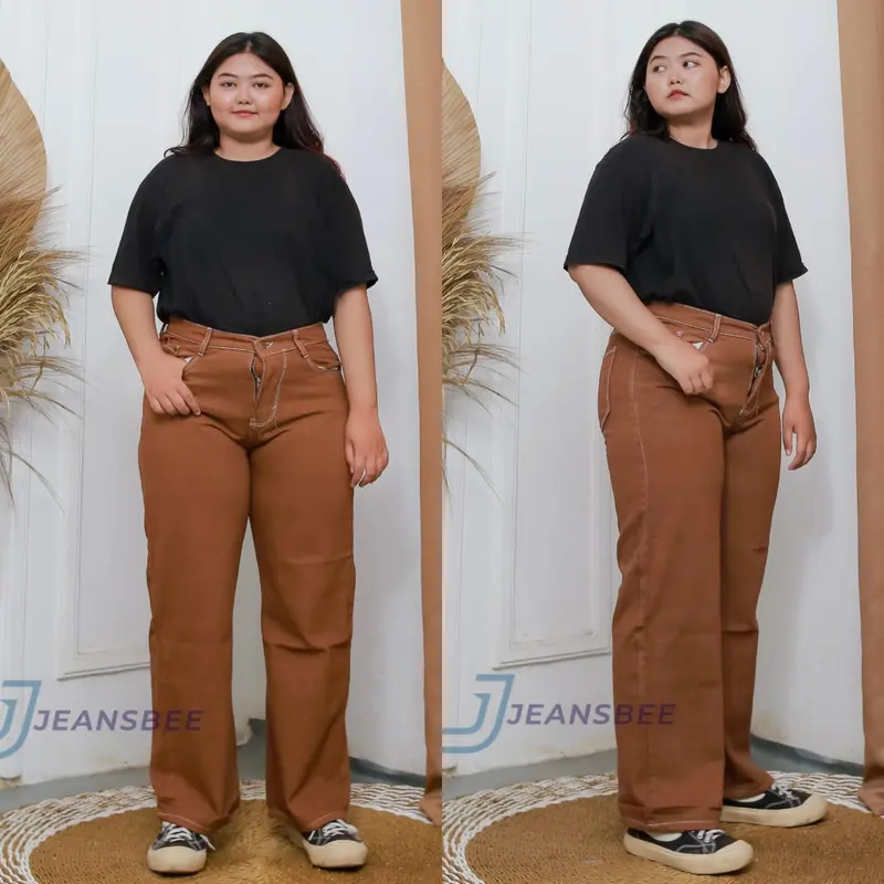 Kulot Loose Jeans Jumbo 27-42 Big Size Kulot Cream Choco Hitam  High Waist Panjang 0