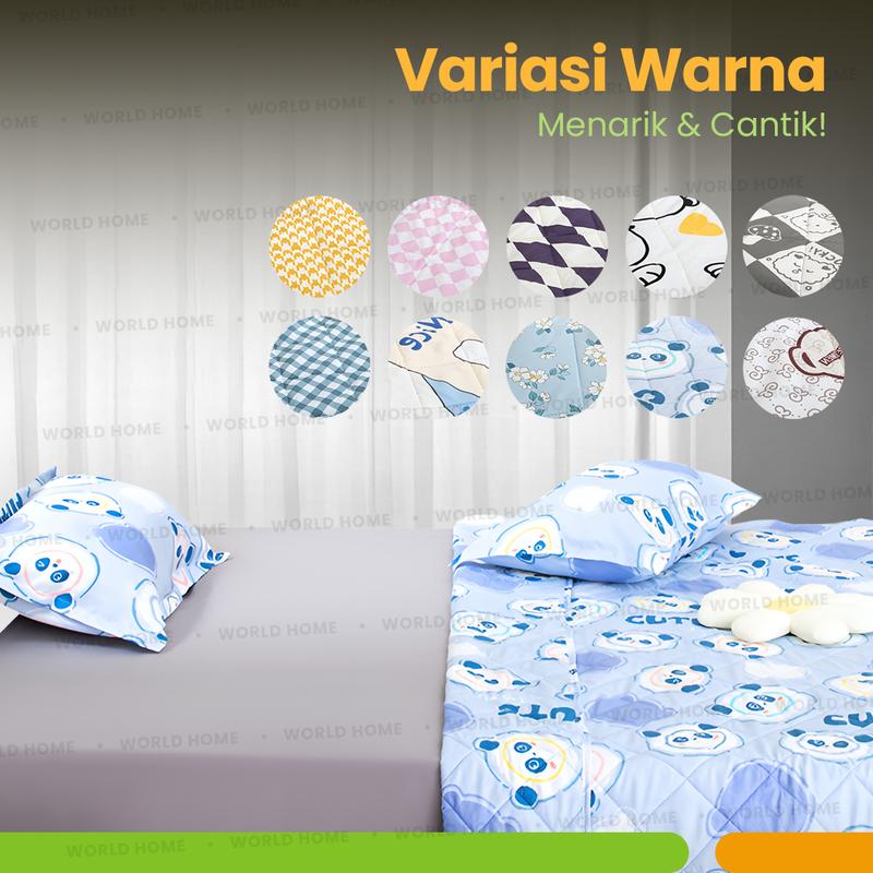 WORLDHOME - [ Bonus Talenan 1 SET ] Selimut Bedcover Dengan 3 Ukuran Motif Estetik Bahan Katun Microtex 1