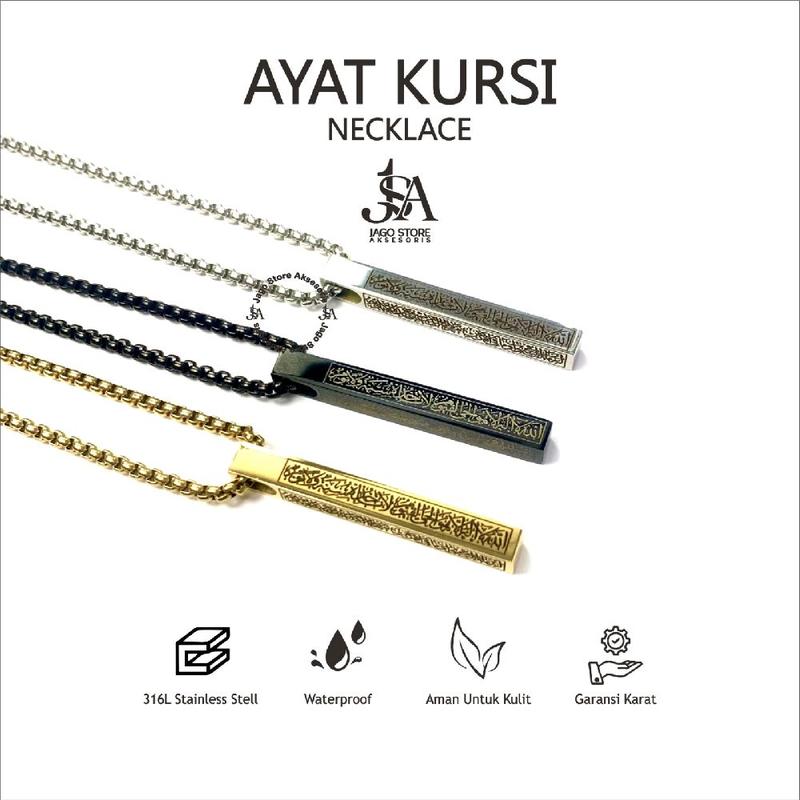 JAGOSA - AYAT KURSI NECKLACE - Kalung Liontin Aksesoris Fashion Pria Wanita Tahan Air Anti Karat Berkualitas Dewasa Rantai Titanium 0