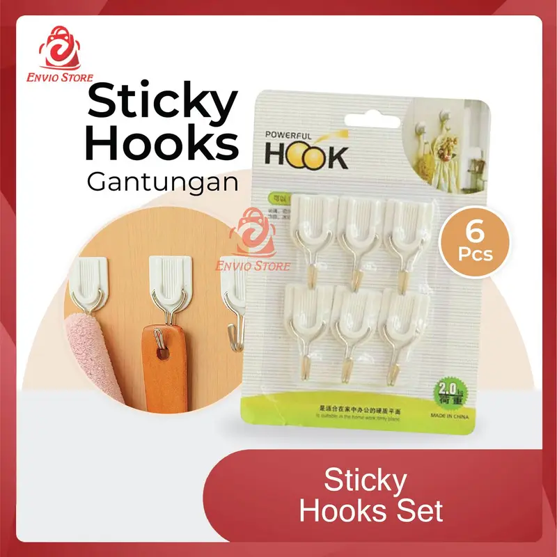 (6pcs) Sticky Hooks Set - Gantungan Hook 0