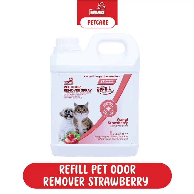 Refill Penghilang Bau Kotoran Kucing & Anjing Novamos ( Kemasan 1 Liter ) - Pet Odor Remover Refill Parfum Pewangi Pengharum Pasir Kucing Penghilang Bau Pesing Kandang Kucing - Novamos Pet Care semprot multipak 1