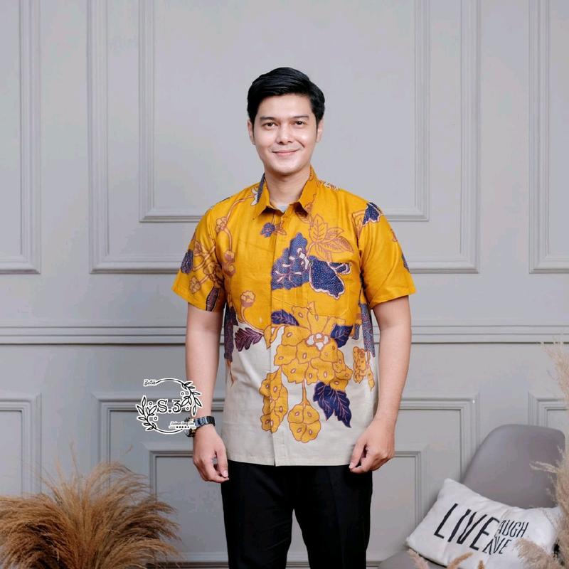 [BISA COD] HEM BATIK PRIA BAHAN KATUN PRIMA Grade A - MOTIF KEKINIAN Cowok Formal casual Blue Shirts Baju Couple Seragam Kerja Keren 5