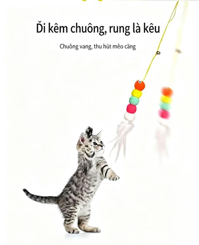 Đồ chơi đuổi mèo mẫu mới treo cửa, dây đàn hồi, lông vũ và chuột nhỏ, gậy đuổi…