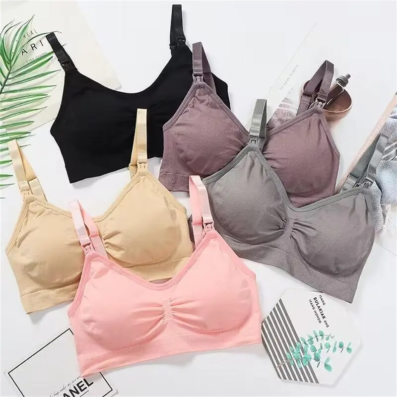 Penawaran produk baru Satu set pakaian dalam bra menyusui bahan katun bersalin yang nyaman tanpa kabel warna solid 937 & 20020 1