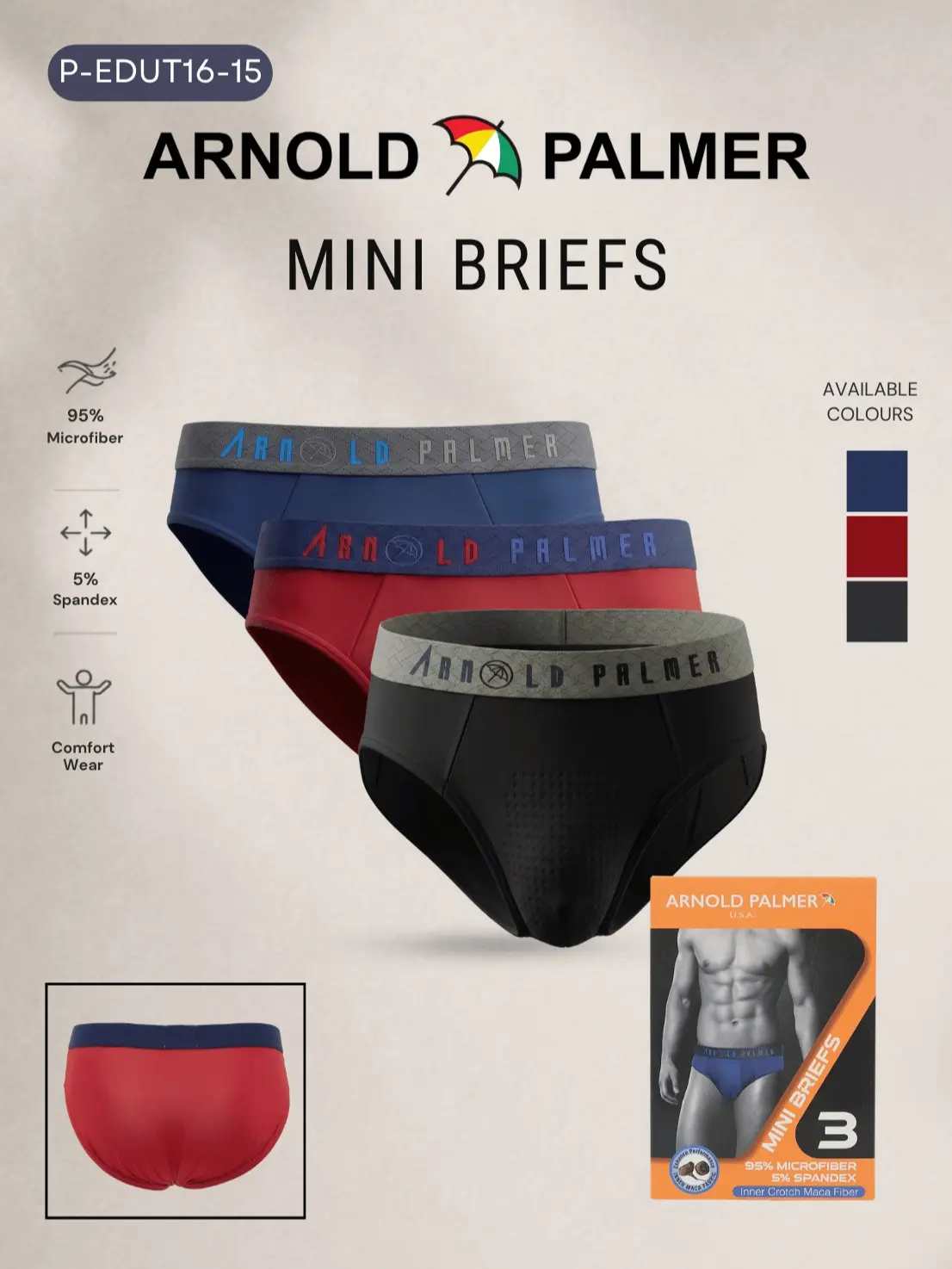 ARNOLD PALMER CELANA DALAM PRIA MINI MICROFIBER PREMIUM STRETCH DENGAN INNER CROTCH (ISI 3 PCS) - P-EDUT16-15