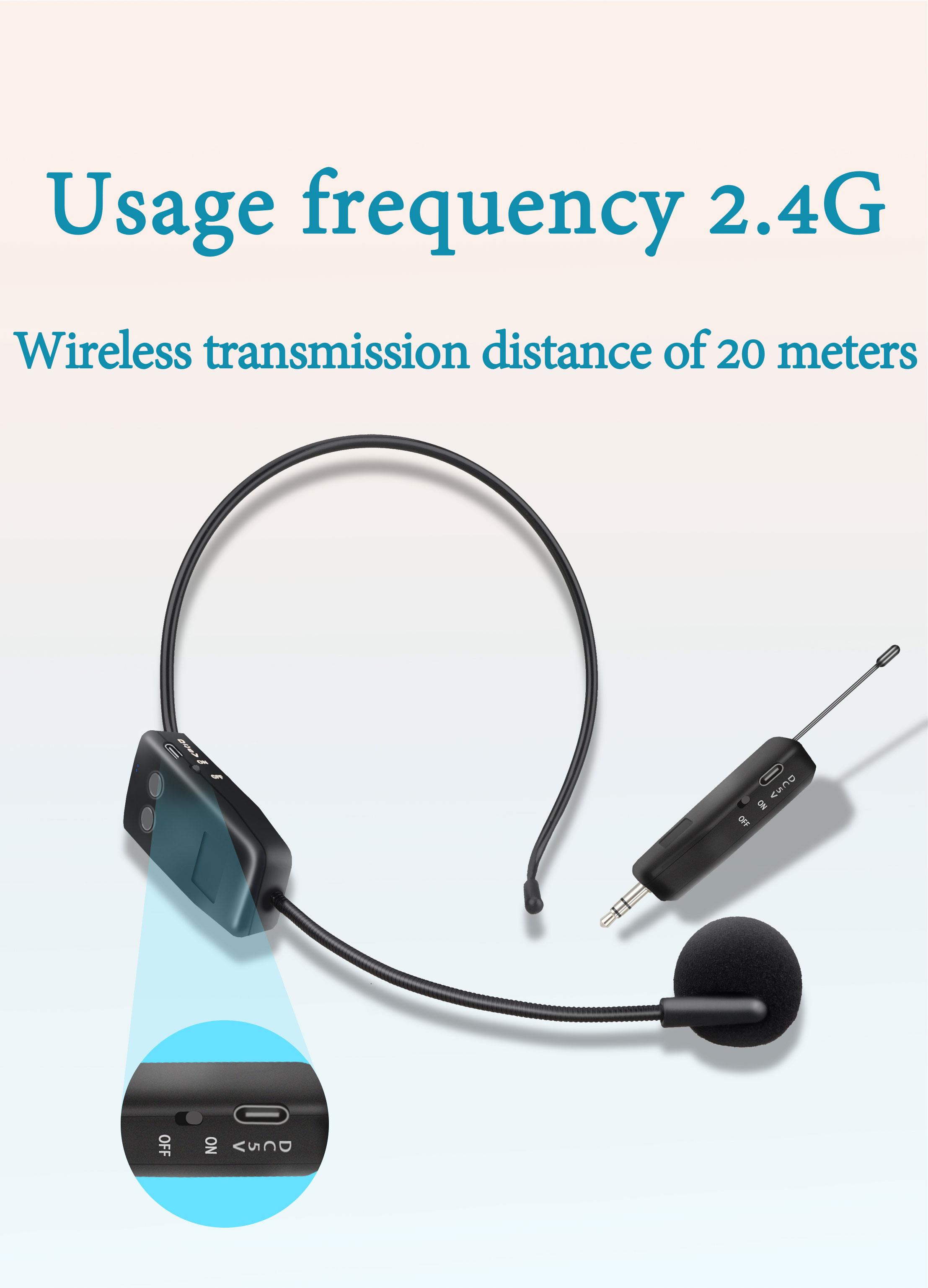 mic wireless karaoke suara jernih original murah 2.4g mikrofon tanpa kabel headset microphone bando imam masjid Menerima jarak 20 meter Dapat menyesuaikan volume