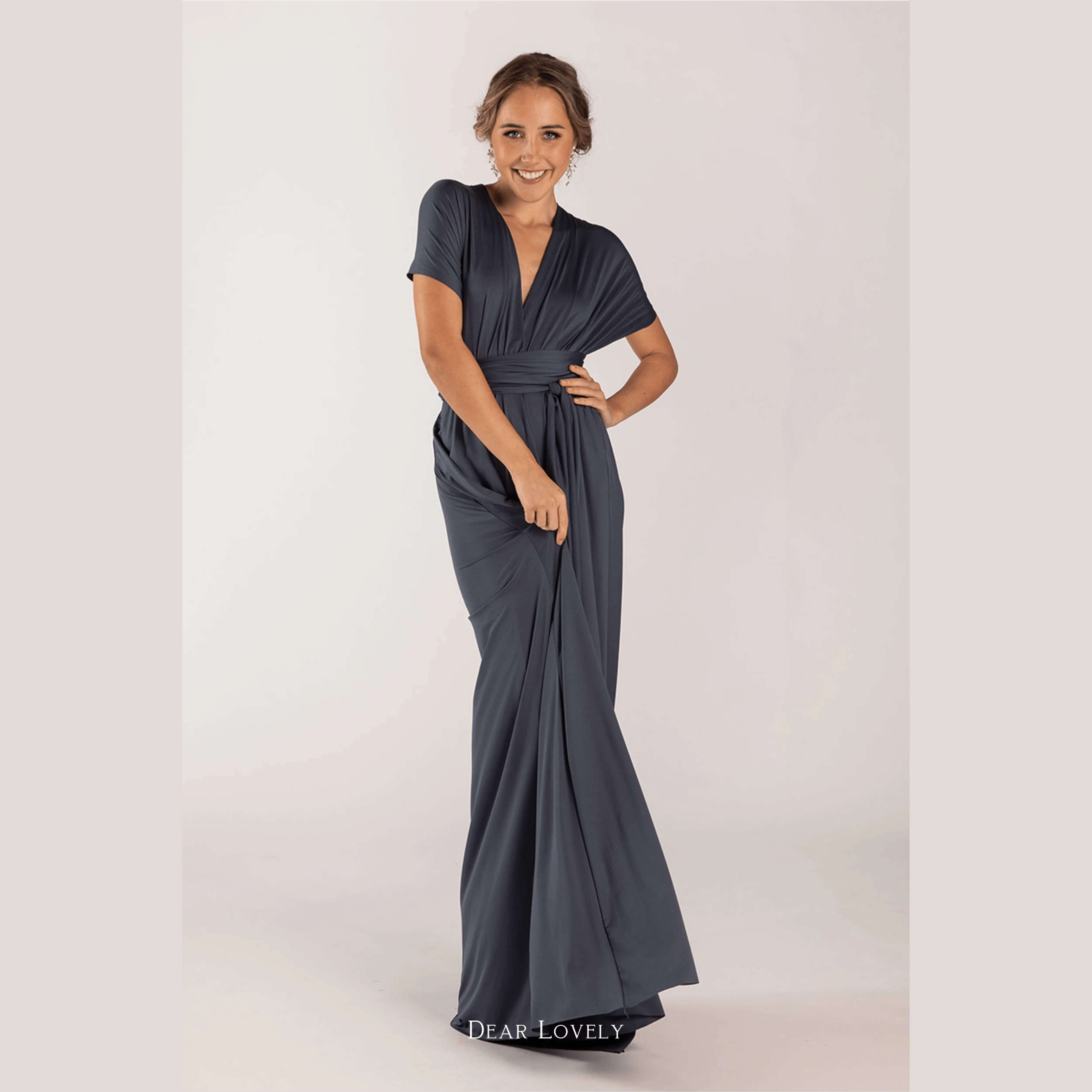 Dress Pesta Multiway Premium Dear Lovely in Dark Grey Abu Tua - Bridesmaid Dress Seragam Baju Bridesmaid Multiway Dress - Bahan Stretch, Long Dress Maxi, Bonus Kemben dan Brosur Tutorial Panjang Formal
