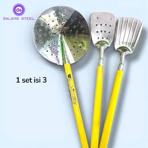 1 Set isi 3 pcs Spatula dan Serok Masak Gagang Kayu kuning