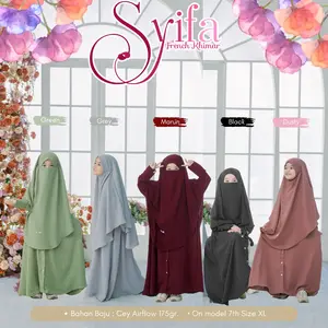 French Khimar Syifa Gamis Anak Perempuan Set Hijab Bahan Airflow Premium untuk usia 1-9 th Baju Dress Lebaran Syari Mysha Kids Muslimah