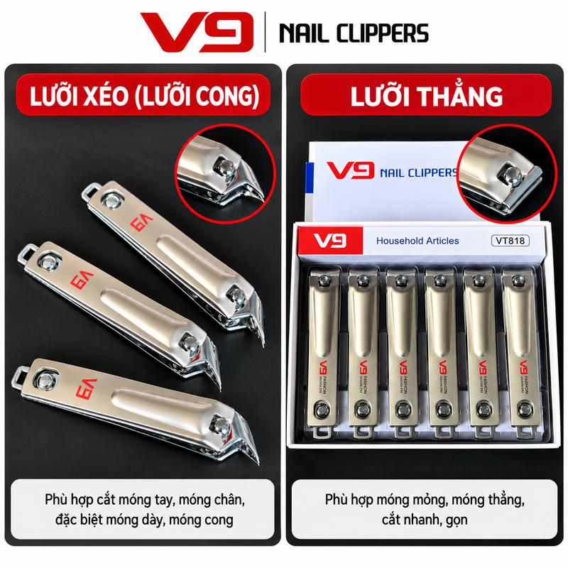 Kềm cắt móng tay góc V9 kích thước lớn, đóng hộp, kềm cắt móng tay bền, bấm móng tay móng chân