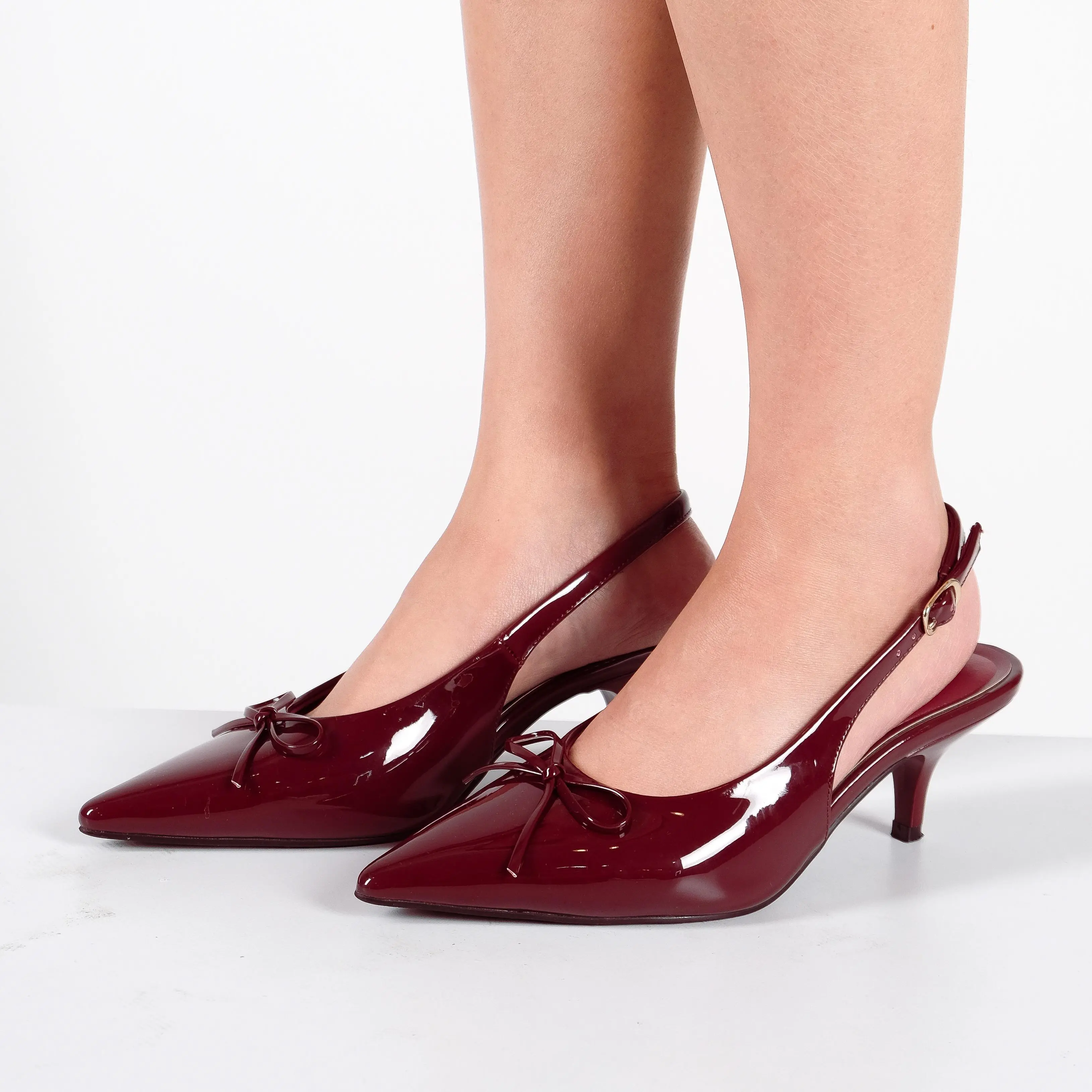TIPPIES - Clara Slingback Heels with 4.5cm kitten heel in Wine Red colour