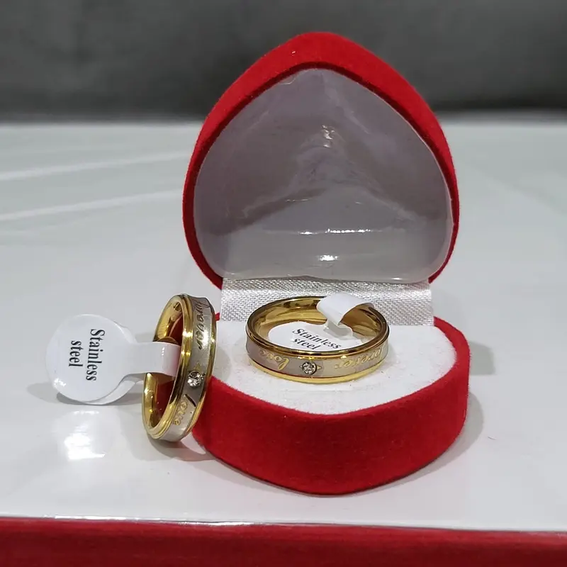 Cincin Kawin Dapat 2 pcs Dan Free Box Banyak Model Dan Pilihan Cincin Model Love Berlapis Emas 24K Polos 7