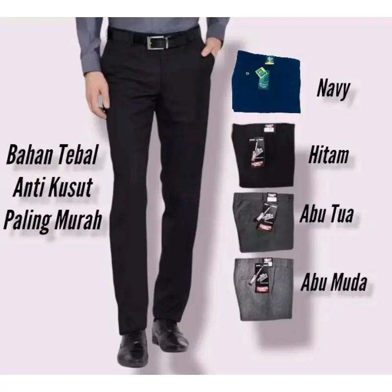Celana Formal Slimfit Pria Hitam Panjang Semi Woll Tebal Adem Menyerap Keringat - Kotak, Katun