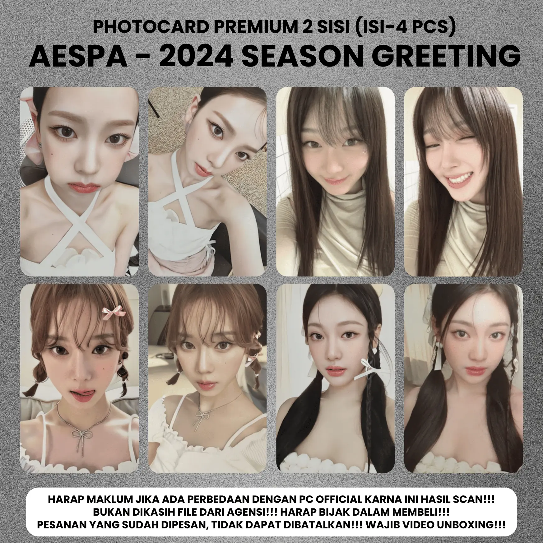 (ISI 4 PCS) Photocard AESPA 2024 Season Greeting - Potocard PC Premium 2 Sisi Kartu Kpop Merch Unofficial