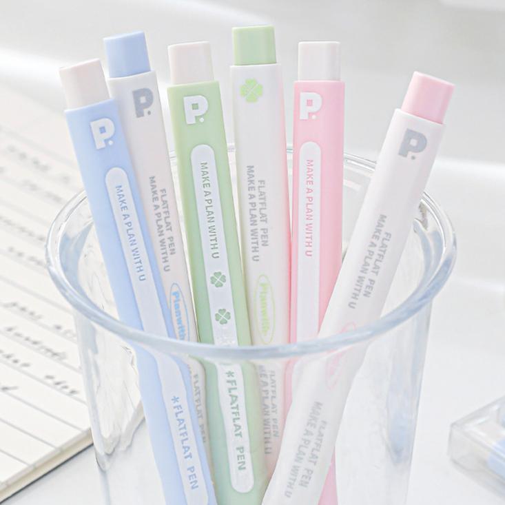 Hộp 2 Bút Gel Bấm Mực Đen FLAT FLAT Planwith Mực Siêu Mượt