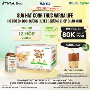 Thùng 12 hộp Varna Life thực phẩm bổ sung sữa hạt công thức pha sẵn (12 hộp giấy x 200ml)