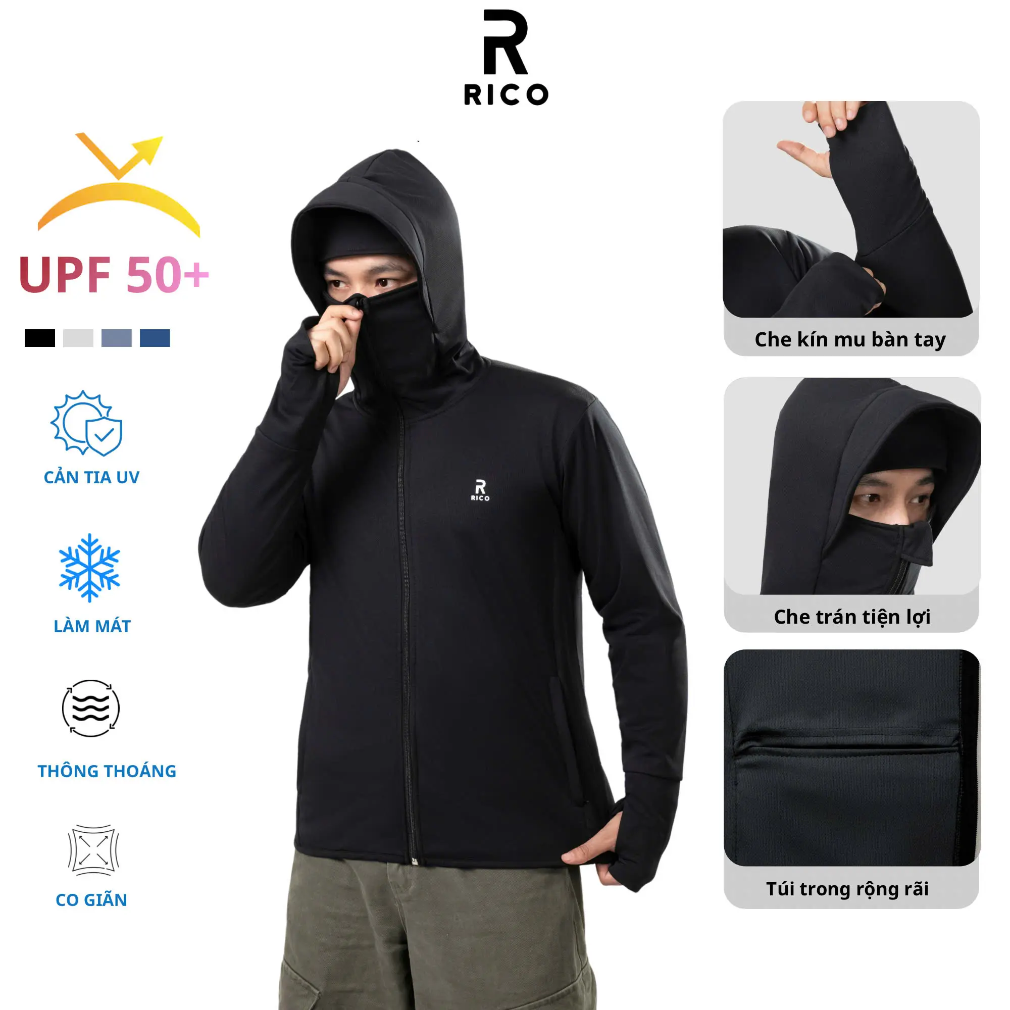 Áo chống nắng 2 lớp che trán UPF50+ chống tia UV nam nữ M22 Rico