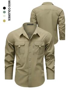 Camisa ligera de manga larga para todas las estaciones, top con múltiples bolsillos para actividades al aire libre como pesca, senderismo y ciclismo, ajuste elástico y cómodo