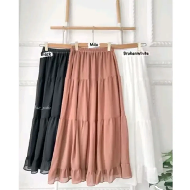 ROK RUFLA MIDI SKIRT CERUTI CERUTY FULL FURING JUMBO PREMIUM EKSKLUSIF PEREMPUAN WANITA MUSLIMAH TERMURAH BTCSOLO Karet Maxi Panjang Dewasa 4