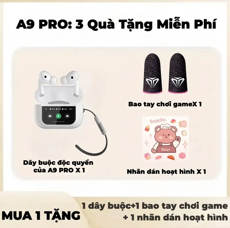 Tai Nghe Thông Minh A9 PRO ANC/ENC [3 Quà tặng miễn phí] 1 Dây buộc+1 Bao tay chơi game+1 Nhãn dán hoạt hình, Màn Hình LCD Cảm Ứng Màu, Bass Siêu Căng,Bluetooth 5.4, Hình Nền Tùy Chỉnh, Hiển Thị Lời Bài Hát | BigBuy360 - bigbuy360.vn