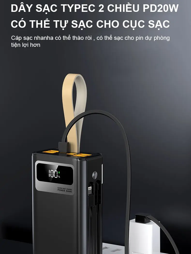 Sạc Dự Phòng HB63 50.000MAH , Tích Hợp 2 Dây Sạc , Sạc Siêu Nhanh,  Bảo Hành 12 Tháng [ Đổi trả bất kỳ lý do gì ] Phụ Kiện Điện Thoại Pin Dự Phòng Đèn | BigBuy360 - bigbuy360.vn