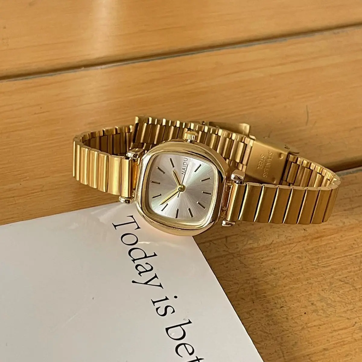 Classic Gold Square Minimalist Small Watch for Women Stainless Steel Strap Adjustable Quartz Watches Female Wristwatch