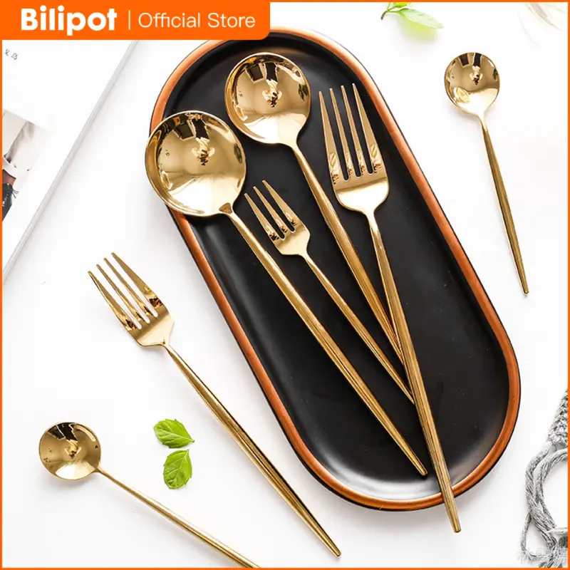 Bilipot Sendok Garpu Stainless Korean Spoon Fork Stainless Alat Makan Sendok Garpu Gold Silver Hitam 0