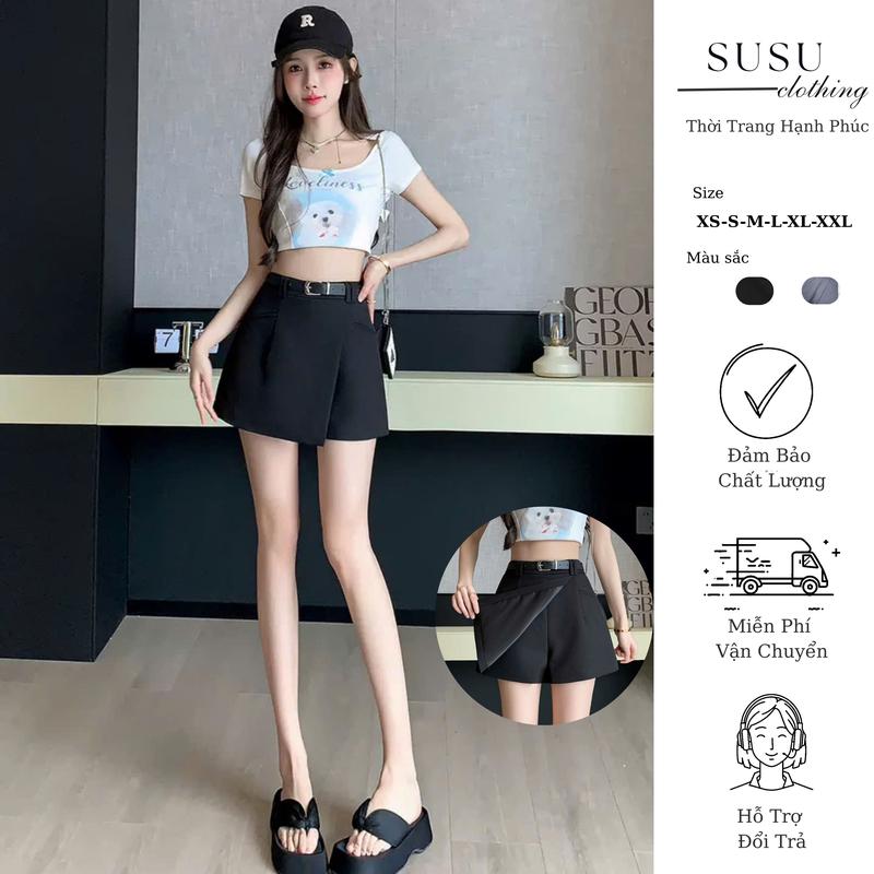 Quần short giả váy SuSu Clothing ngắn trên gối có túi kèm đai da quần nữ mùa hè mát Quần636