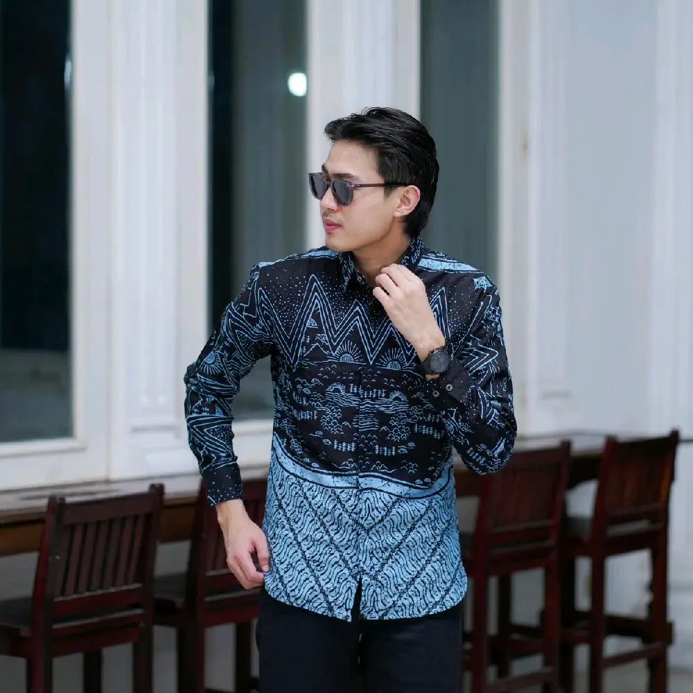 Baju Batik Pria Lengan Panjang Premium Slimfit Kasual Kondangan Jumbo Furing BLACK DENIM BAHAN DOLBY FREE PARFUM 30ML