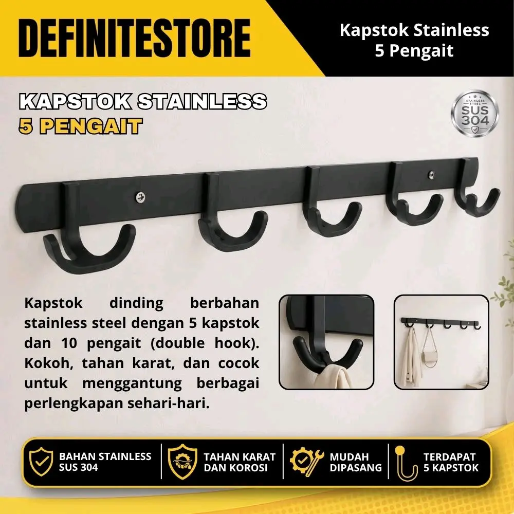 Gantungan Baju Kamar Stainless Gantungan Baju Dinding Stainless Kapstok Rak Gantungan Baju Handuk Anti Karat 10 Kait Cantelan U