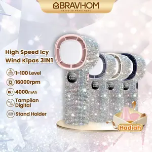 (COD)Bravhom Kipas Angin Turbo Portable LED Display 100 Gear 4000mAh Lampu Malam Dudukan kipas kerajaan