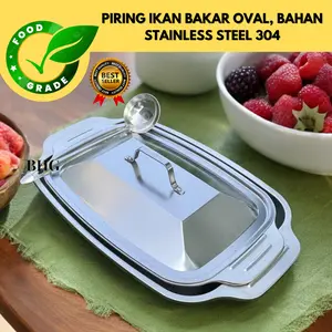 “COD”(piring ikan)Piring]Ikan Bakar Stainless Steel Food Grade Piring Ikan Ekstra Tebal/Nampan prasmanan stainless steel dengan pembagi, nampan ikan bakar, anti-slip dan tahan lama, mudah memisahkan makanan, /Pakar Kitchenware/live