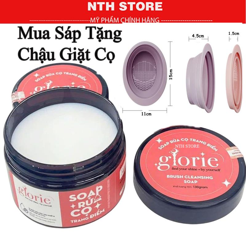  Soap Rửa Cọ Trang Điểm Glorie Kèm Chậu Giặt Cọ Hũ 130gram 