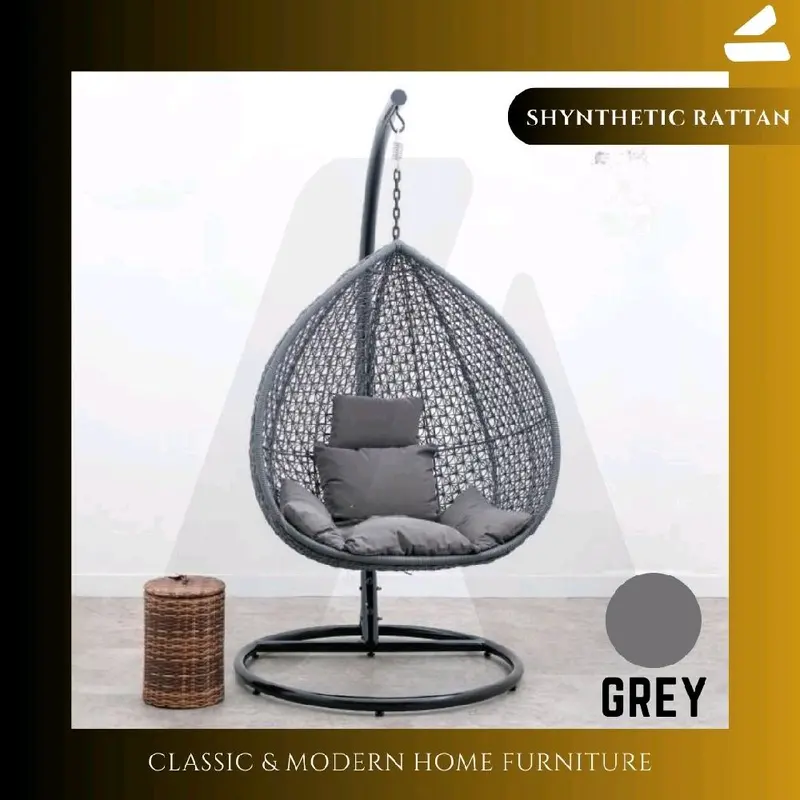 KURSI AYUNAN GANTUNG PIR ROTAN SINTETIS SET JOK BANTAL DUDUKAN / BANGKU TERAS AYUNAN GOYANG INDOOR OUTDOOR - DESAIN MINIMALIS SYNTHETIC RATTAN Furniture 2