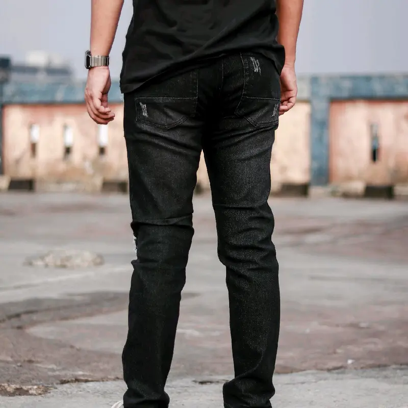 Celana jeans sobek pria black Panther XO21 / celana jeans panjang pria sobek Denim Slim Ripped Hitam Nyaman Slimfit Skinny Stretch Melar 3
