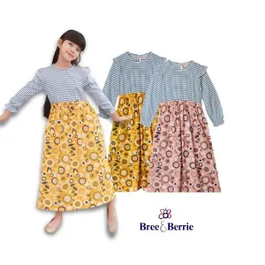 Bree&Berrie-Dress Anak Katun Motif Garis Kombinasi Bunga-Maira-Fashion