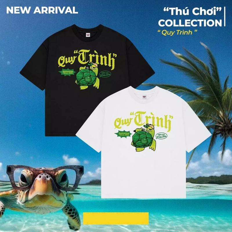 Áo Thun Quy "Trình" Tay Lỡ Nam Nữ Cotton Unisex, Áo Phông Cổ Tròn Hài Hước Form Rộng Basic Oversize