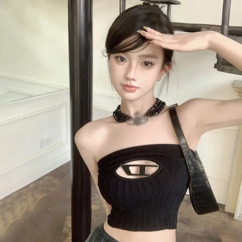 Áo Ba Lỗ Dệt Kim Có Rốn Cho Nữ, Phong Cách Hàn Quốc, Rỗng, Mỏng, Gợi Cảm, Thời Trang, Áo Ngực, Cỡ Lớn