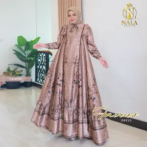 Nalafashion Fairus Dress Silk Sutra armany Ziper Depan Aksen Rempel Pundak tangan smoke bawah lebar rempel