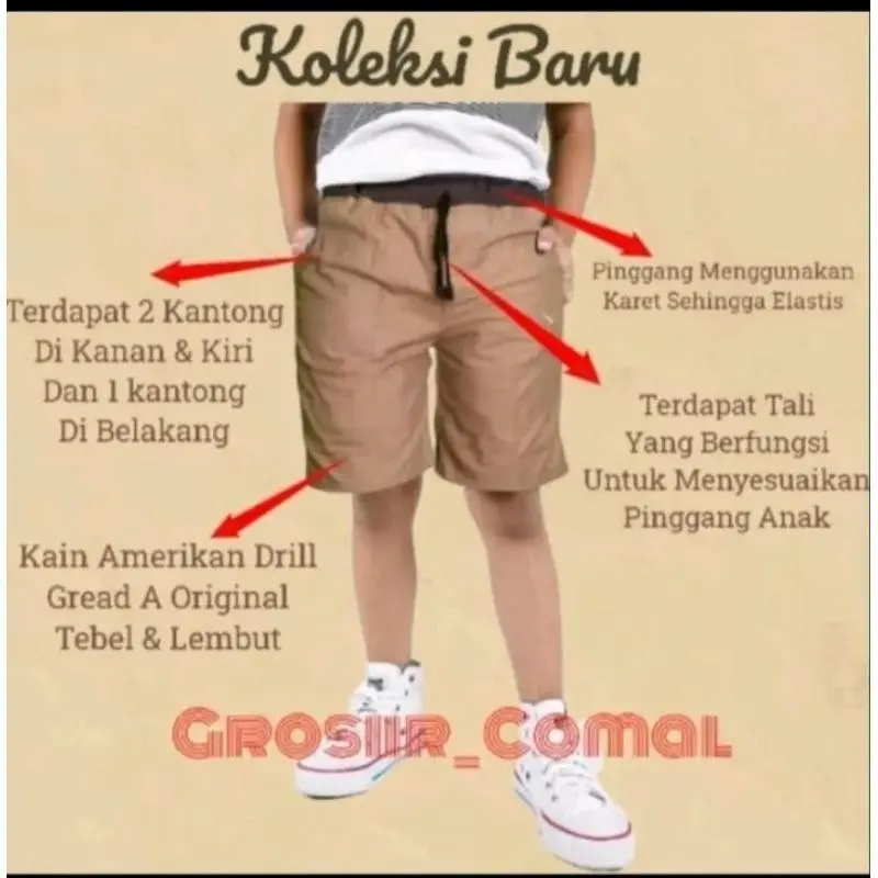 ( PAKET 4 PCS ) Celana chinos pendek anak laki laki perempuan 1-13 tahun Hitam Laki-Laki 6