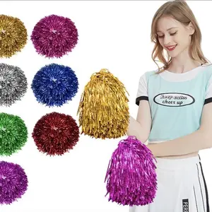 1 pasang Pompom cheerleader / pom pom rumbai / aksesoris pesta warna warni Gold