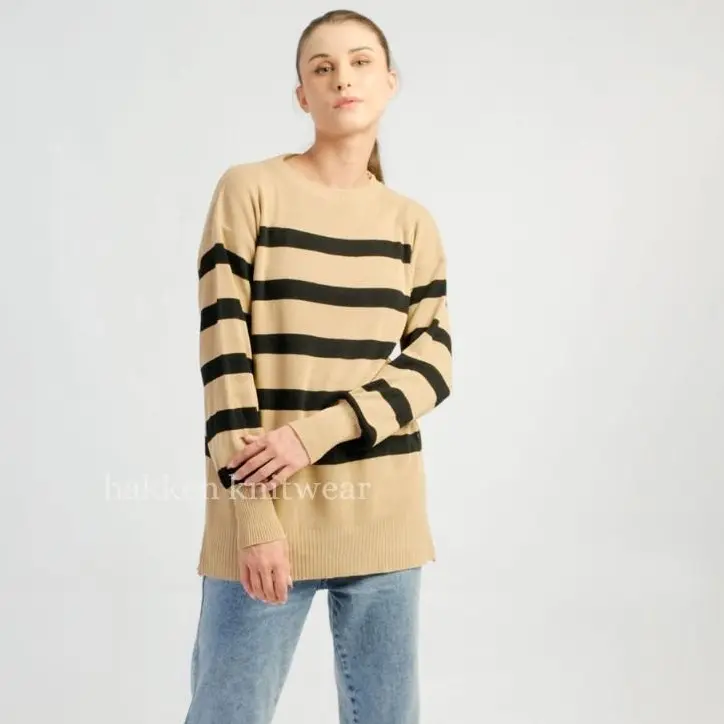 Maudy Sweater Rajut Garis-Garis Premium Wanita HAKKEN - 5 Warna Tersedia - Knitted, Stripe regular zizi hitam pakaian rajut