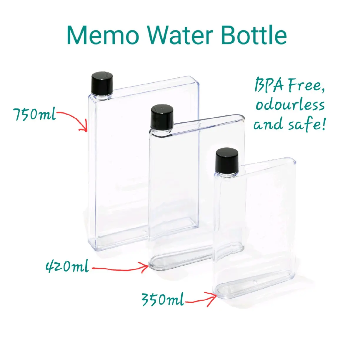 750ml/420ml /350ml Transparent Slim Flat Style BPA-Free Memo Water Bottle [SG STOCK]