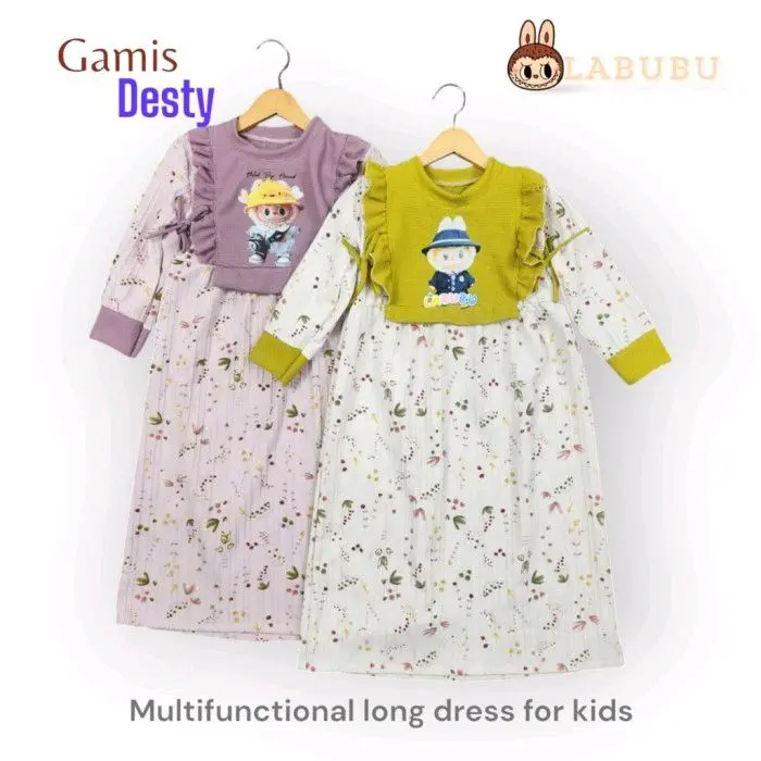 gamis anak Labubu viral gamis anak labubu usia 2-9 tahun gamis Labubu  Muslim Nyaman Dress Baju 0