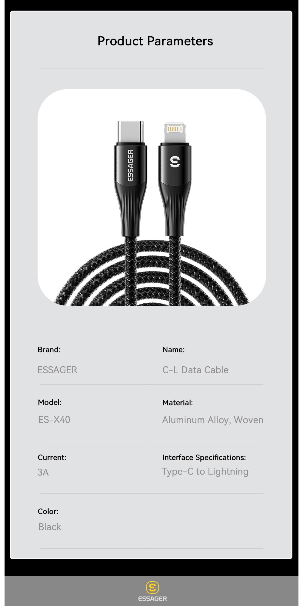 ESSAGER USB C to Lightning Cable For iPhone 14 13 12 11 pro Max XS 29W Fast Charging PD Cable for iPad Macbook charger