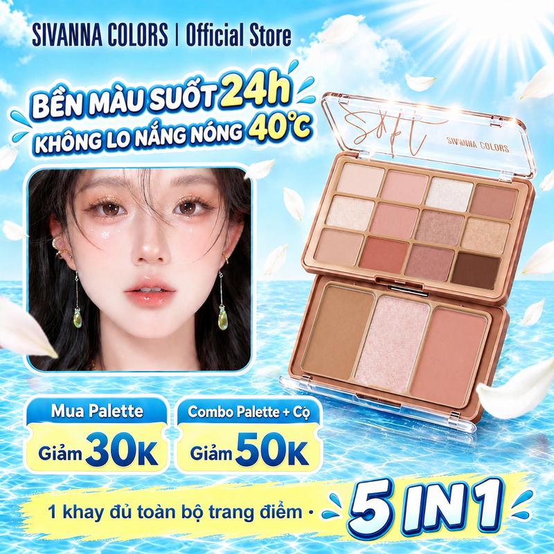 SIVANNA COLORS Bảng Phấn Mắt 15 Màu 26.4g Phấn Mắt, Highlight, Tạo Khối, Má Hồng 5in1 Phấn Mịn, Bám Màu Lâu,Kèm Gương Tiện Lợ HF620
