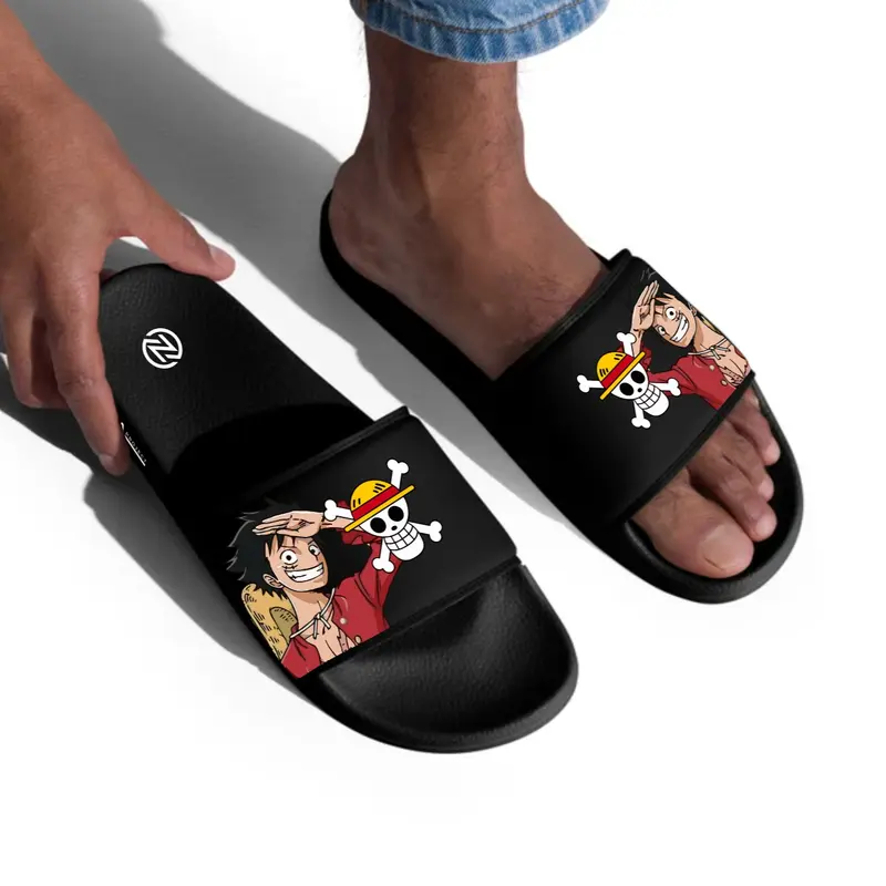 Sandal Slop Pria Luffy Anti Slip Karet Kasual Warna Ceria Shoes 2