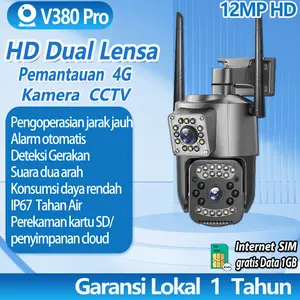 V380 Pro CCTV WiFi 4K 8MP 4G SIM Kamera PTZ IP66 Tahan Air Outdoor Lensa Ganda di Luar Ruangan