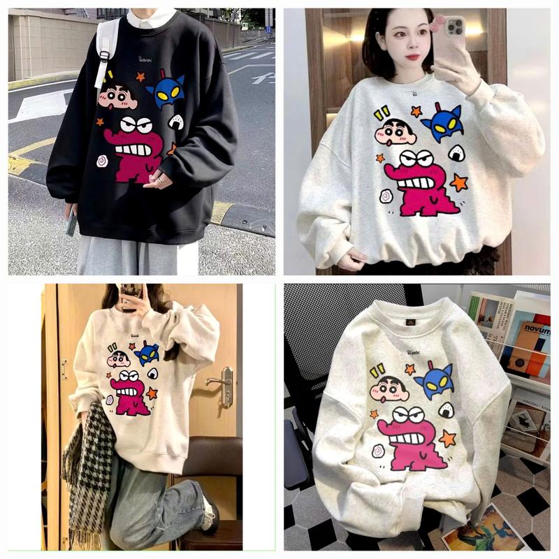 Áo Nỉ Sweater Cổ Tròn In Hoạt Hình Ngộ Nghĩnh Phom Rộng Tay Bo G