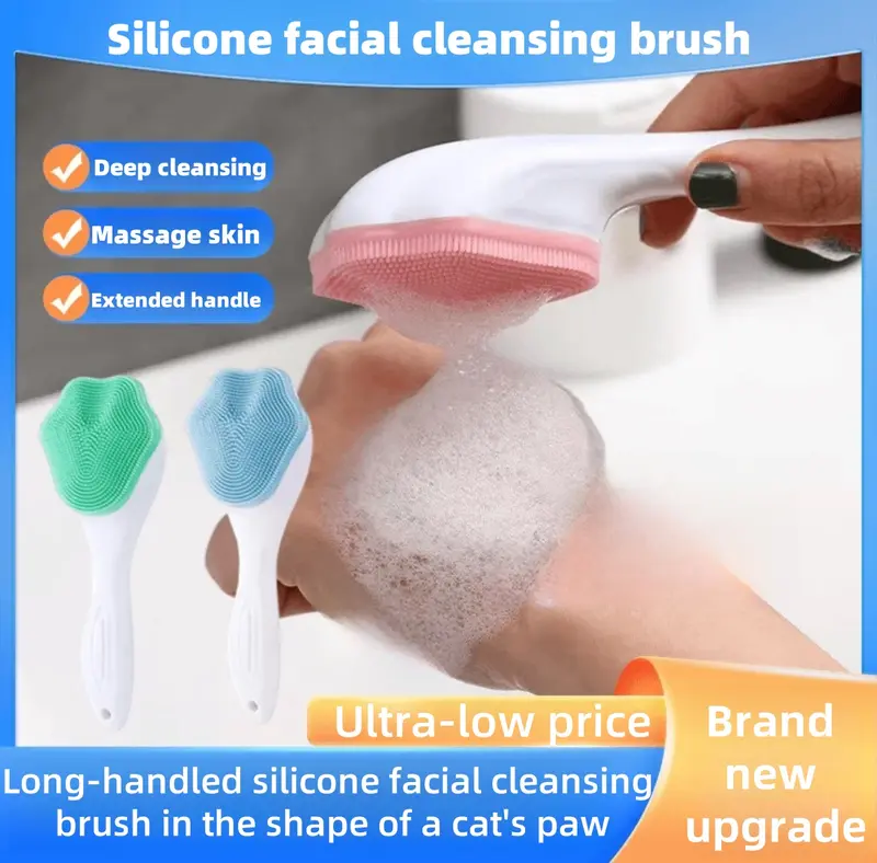 Cọ Chải Làm Sạch Da Mặt, Silicon Tay Cầm Dài, Hình Chân Mèo, Thích Hợp Để Làm Sạch Da Mặt 0
